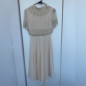 ASOS Beaded Crop Top & Flowing Skirt Dress - Cream